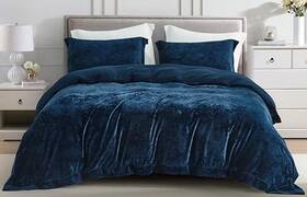 Green Living Group 840079172037 Piers 3-piece Distressed Velvet Duvet Cover Set - Luxuriously King Navy Blue