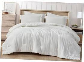 Green Living Group 840079172082 Breeze 3-piece 100% Cotton Muslin Comforter Set Soft Washed King White