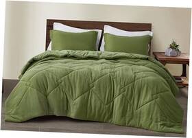 Green Living Group 840079172396 Skye 3-piece Breathable Lightweight Cotton Gauze Comforter Queen Olive
