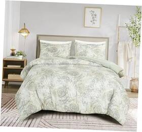 Green Living Group 840079176110 Clematis 3-piece Tranquil Floral Comforter Set - King Soft Gray