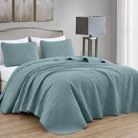 Green Living Group 840079177032 Luca 3-piece Oversized Bedspread Set Size Spa - Summer Quilt Queen Blue