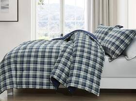 Green Living Group 840079177483 Chad 3-piece Size Washed Cotton Plaid Comforter Set - Full Blue