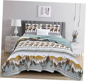 Mpc-201-quilt-king Green Living Group 3-piece Quilt Bedding Set Wilderness Forest Wildlife King Moose 201