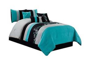 Napa-com-blue-queen1 Green Living Group Napa 7-piece Luxury Leaves Scroll Embroidery Queen Teal Blue/gray/black