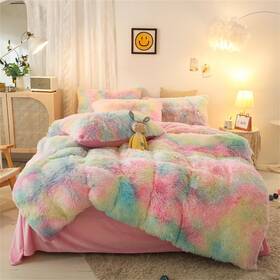 B0fn3bfdln Gusuhome Full Size Faux Fur Plush Comforter Set Rainbow Fluffy Fuzzy Shaggy Bedd