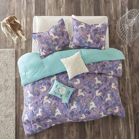 Uhk100048 Habitat 100% Cotton Comforter Set-fun Print And Vibrant Twin Lola Unicorn Purple