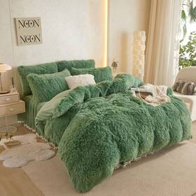 Haihua 711271802322 Fluffy Sage Green Comforter Cover King Set Faux Fur 1