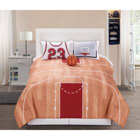 Hallmart Collectibles 679610754469 Riverbrook Home 4 Piece B-ball Comforter Set Orange Twin