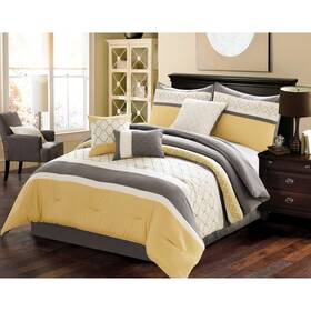 Hallmart Collectibles 679610773309 Riverbrook Home Verdugo 7 Piece Comforter Set Yellow/grey King