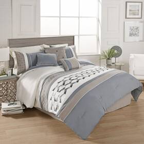 Hallmart Collectibles 679610803242 Riverbrook Home Beren 7 Piece Comforter Set Blue/tan/ivory Queen