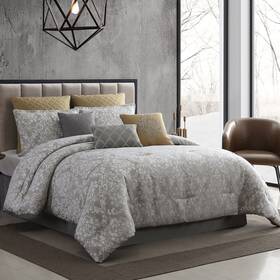 Hallmart Collectibles 679610818772 Riverbrook Home Lantana Grey Jacquard 10-piece Comforter Set King