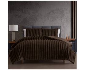 Hallmart Collectibles 679610949872 3-piece Faux Fur Queen Comforter Set Brown