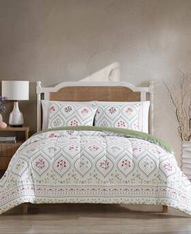 92836 Hallmart Collectibles Trisha Floral-print 3-piece Comforter Set Green Multi King
