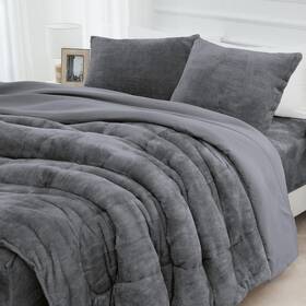 B0db23gzmv Hcora Faux Fur Comforter Set With Fitted Sheet - Luxury Ultra Soft Fluffy Fuzzy Queen