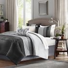 He10-182 Comforter 5-piece Belleview Striped King Essence Home Black Set
