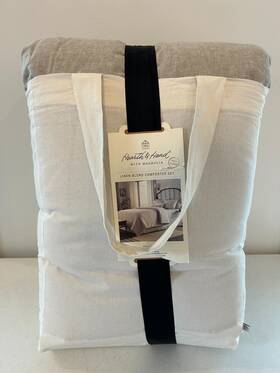 324023459 Hearth & Hand With Magnolia And 3pc Full/queen Linen Blend Comforter Set 90x94 Gray
