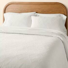 91127740 Hearth & Hand With Magnolia 3pc Full/queen Trellis Pattern Comforter Bedding Set Cream - And