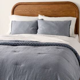 94305500 Hearth & Hand With Magnolia 3pc Full/queen Block Pattern Comforter Set Blue - And
