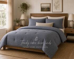 94305530 Hearth & Hand With Magnolia 3pc King Block Pattern Comforter Set Blue - And New