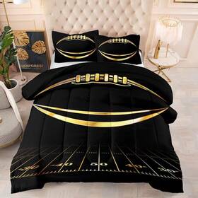 B0c1hmnhyb Helloosuu Kids Football Bedding Set - Full Comforter Pillowcases Black/gold