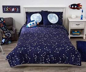 Heritage Kids 784857842234 Ultra-soft 3 Piece Outer Space Consellation Bedding Comforter Set Full Navy