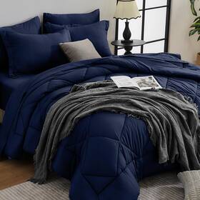 B0cxd881n6 Hevumyi Navy Blue Full Comforter Set 7-piece Bed In A Bag All Season Ultra Soft