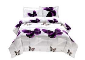 3d-cf-butterfly Hig 3d Comforter Set Queen - 3 Piece Purple Butterfly Reactive Print Comfo