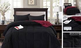 Hig 742657165571 3pc Down Alternative Comforter Set - All Season Reversible Full/queen Black