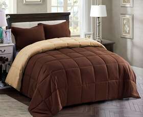 Hig 742657165618 Down Alternative Comforter Set 3 Pcs With Shams Reversible -brown