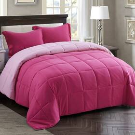 Hig 742657165687 3pc Pink Twin/twin Xl Comforter Set - All Season Reversible Down Alternative