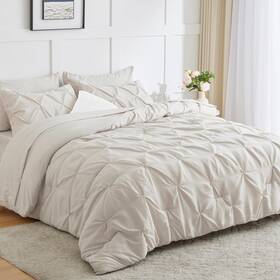 Himeet 977095911495 Set King 7 Pieces Cream Comforter Pintuck Design Neutral