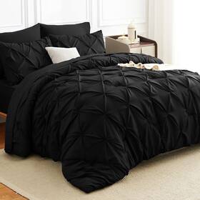 Himeet 977095913703 California King Comforter Set Black - 7 Pieces Pintuck Bed In A Bag Pinch Pl Himeet 977095913703 California King Comforter Set Black - 7 Pieces Pintuck Bed In A Bag Pinch Pl