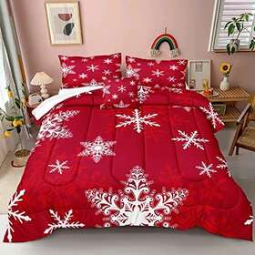 Bz-sdjxh-k-001 Hollywin Textile Co. Ltd Christmas Comforter Set King Red Snowflake 4 Pcs White