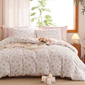 Home 313089153100 Floral Comforter Set Queen Size - 3 Pieces Pink White Bedding S
