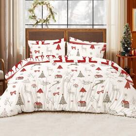 Home 313092539557 Christmas Comforter Set Queen Size 3 Pieces Red White Reindeer Bedding