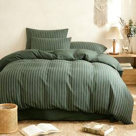 Home 313102017099 Striped Comforter Set King Size - 3 Pieces Green White Bedding