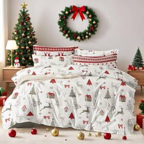 Home 445002419444 Christmas Comforter Set Twin Size Reindeer Snowflake Xmas Tree Reversible Beddin