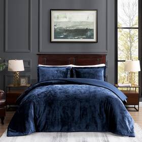 Home 711181414103 Navy Blue Velvet Comforter King Set 3pc Bedding Size For All S