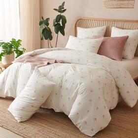 Home 744110423969 Floral Comforter Set Queen Size 3 Pieces Pink White Tulips Bedd