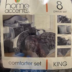 Home Accents 843879019397 King Size Luxury Comforter Set 8-pcs Euro Shams Pillows Bedskirt