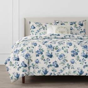 Home Decorators Collection 445017720795 5 Piece Blue Floral Cotton Full Queen Comforter Set