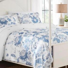 190169-f-q Home Decorators Collection Comforter Set 3-piece Cotton Floral Full Queen Blue