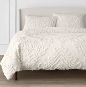 Fa94542 Home Decorators Collection Full Fairhaven 3-piece Ivory Textured Medallion Cotton Full/queen Duvet Cover Set
