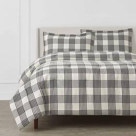 Fa94583-f Home Decorators Collection Fa94583-f/q Adderley 3-piece White And Black Plaid Cotton Blend Waffle Weave Full/queen Set