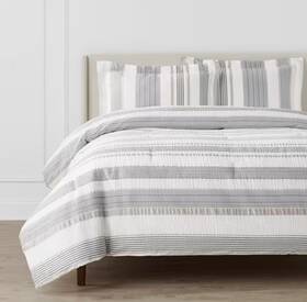 Nhtel-19035 Home Decorators Collection Arden 3-piece White And Gray Textured Stripe Queen Comforter Set Msrp 135