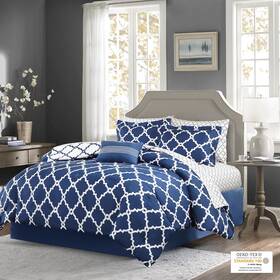 Home Essence 675716621896 9 Piece Bed In A Bag Comforter Set Navy California King Open Box