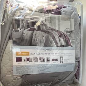 721-0160-0018 Home Expressions Hannah Comforter Set Queen Purple Gray Scallop 10 Piece