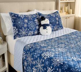 H466100 Home Reflections Holiday Printed Bed In A Bag Blue Snowman Quee