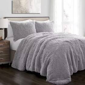 Homeboutique 744759175878 Emma Faux Fur 3 Pieces Light Gray Solid Microfiber Full/queen Comforter Set