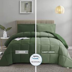 Homechoice 313043088059 Hig 3pc Green King Size Comforter Set -all Season Reversible Down Alternative